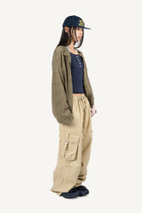 Buckle Washed Cargo Wide Pants