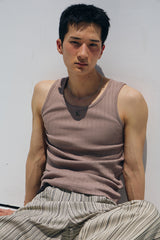 High ribbed logo sleeveless(Beige)