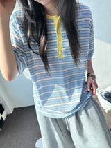 Yuria Cooling Stripe Henley Tee 3color