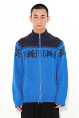 Half-high collar warm and retro jacquard zippered cardigan sweater
