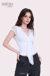 Hayley Lace White Short Sleeve T-shirt