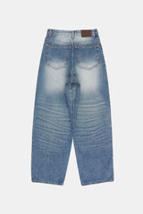 Mend side washed wide denim pants