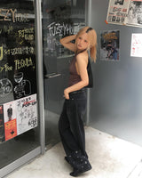 Eyelet denim pants