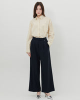TAILORED DOUBLE PLEATED SLACKS [NAVY]