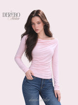 Flow lip shirring pink long-sleeve tee
