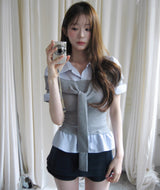 [ office look🖤 ] elio off-tie roll-up layer sh / top
