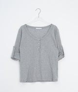 Bella Henley Neck Three Quarter Button Roll-Up T-Shirt