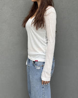 (Copy of) V-Neck Long-Sleeve Top (WHITE) WOMENS