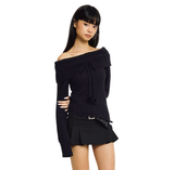 コットンキャンディーオフショルダーニット [BLACK]