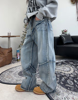Luke diagonal panel washed denim pants
