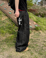 Bone Cross Stud Wide Denim Pants