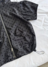 ribbon dot hood zip-up