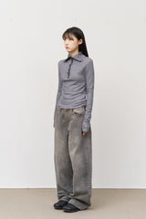 (W) Iron High Button Top