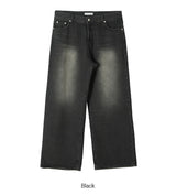 SAND WASHING WIDE DENIM PANTS
