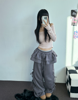 フリースピカブル❤リボンカンカンブーツカットワイド2スタイルパンツ🖤🩶🤎💛5カラー