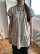 ハナミレースユーネックボタン半袖Tシャツ