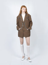 Circle Leather Patch Blazer (Brown Stripe)
