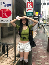 Olive Diary Button U-Neck Slim Fit T-Shirt
