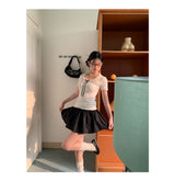 ribbon frill sweet short-sleeved knitwear