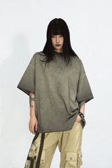 パッチワークウォッシュドルーズグレーTシャツ