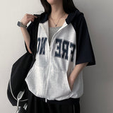 Before Color Raglan Short-Sleeved Hooded Zip-Up