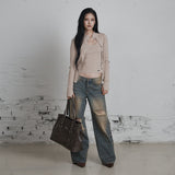 C HIGH NECK KNIT SLEEVELESS CARDIGAN SET_BEIGE