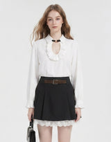 [PRE- FALL] レア ラッフル カットアウト バックル ロングスリーブ ブラウス アイボリー