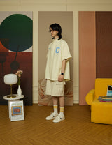 Sky blue C Patch Yellow Oxford short-sleeved Shirt [Unisex]