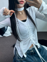 スカーフセット🧸シャーリングラッフルスリックポイントスリムロングスリーブTシャツ🧸🤍🖤🩶3カラー