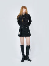 Crop Double Collar Shirts (Black)