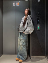 コッパーリベットピンタックカーゴデニムパンツ