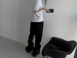 [unisex]バックジッパーカッティングバギーパンツ