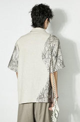 Retro cotton and linen patchwork short-sleeved shirt, summer casual loose fit blouse