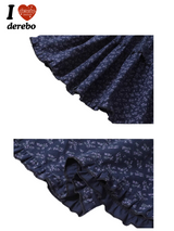 Cozy Navy Flower Frill Long Banding Skirt