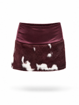 Emoha Stylish Low-Rise Mini Skirt with Glossy Cow-Print Calf Hair Paneling