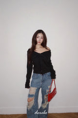 Black Off-Shoulder Cover Long Sleeve T-Shirt