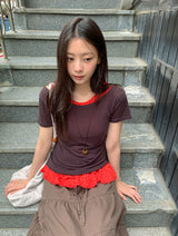 コーセル Uネック サイドシャーリング ショートスリーブTシャツ