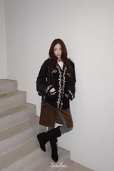 French velvet embroidered no collar jacket
