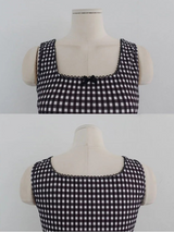 GINGHAM CHECK RIBBON MINI DRESS