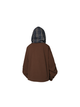 RELABEL Spatial Relations (Underlying Theme) ストライプチェック Detachable フード リバーシブルラペル クロップド オーバーサイズ スウェットシャツ
