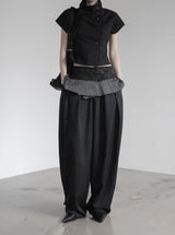 Curved Balloon Pleated Wrap Slacks