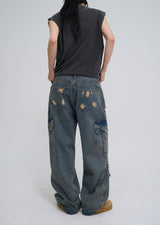 stopper damage cargo wide denim pants