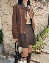 Hent Leather Collar Suede Jacket