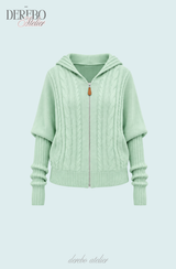 Mint Twist Hooded Knit Zip-Up