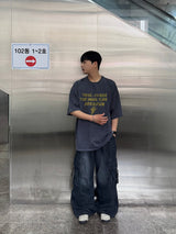 buckle cargo denim pants