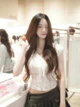 White rosy chiffon blouse