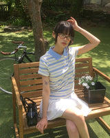 アニクストライプポロカラーTシャツ