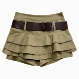  Bohemian 3-ply pleated cancan skirt pants & belt SET (2 colors)