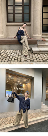 レースレイヤードストラップ ベージュ カジュアルパンツ