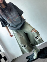 ケイキーカートゥーングラフィックピグメントパッチオーバーサイズTシャツ 2カラー